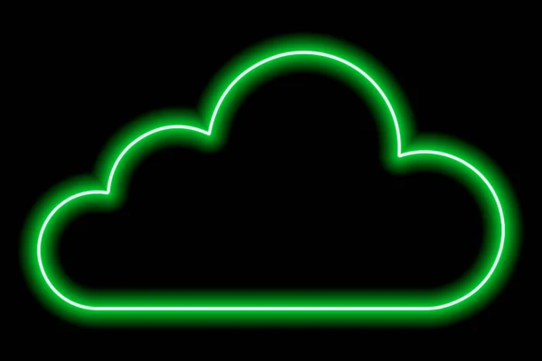 Nuage Néon Vert Sur Fond Noir Contour Linéaire Météo Illustration — Image vectorielle