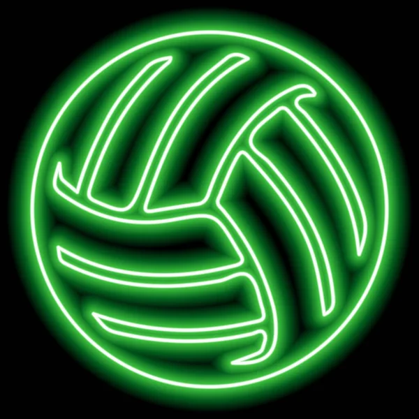 Neon Green Outline Volleyball Ball Black Background Vector Illustration — Stock Vector