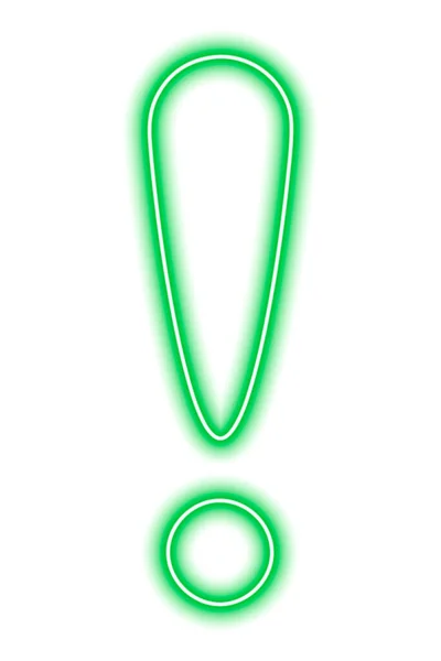 Yeşil Neon Ünlem Işareti Beyaza Izole Edilmiş Vektör Illüstrasyonu — Stok Vektör