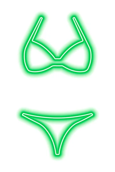 Grüne Neon Silhouette Eines Frauenbadeanzugs Isoliert Auf Weiß Bikini Vektorillustration — Stockvektor