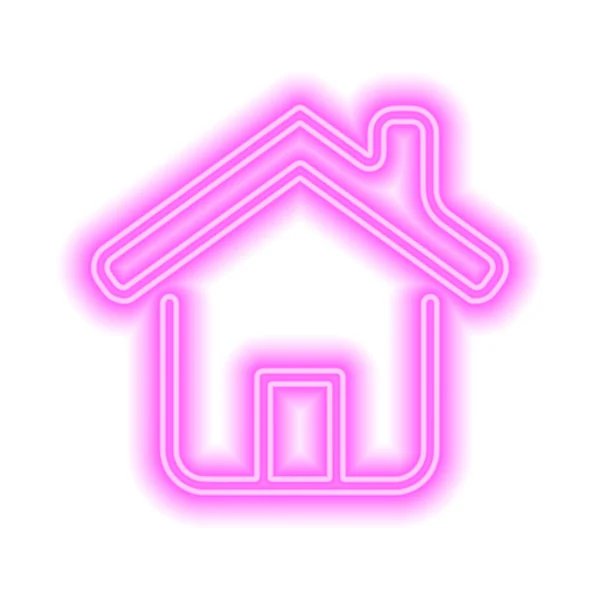Różowy Neon Dom Drzwiami Dachem Kominem Izolowane Biało Ilustracja Wektora — Wektor stockowy
