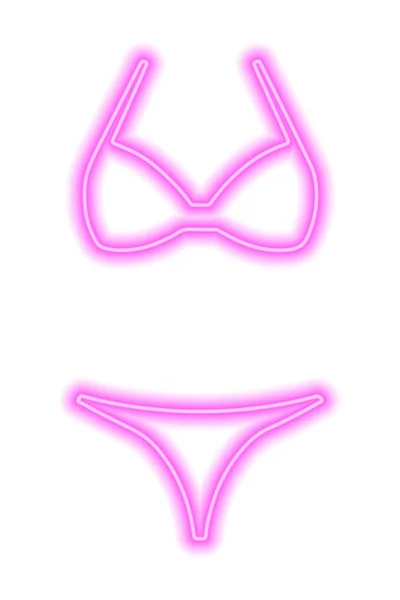 Roze Neon Silhouet Van Een Damesbadpak Geïsoleerd Wit Bikini Vectorillustratie — Stockvector