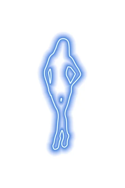 Silhouette Néon Bleu Une Fille Aux Cheveux Longs Qui Tient — Image vectorielle