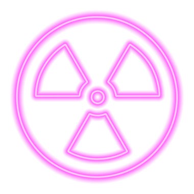 Beyaz üzerine izole edilmiş pembe neon radyasyon ikonu. Vektör illüstrasyonu