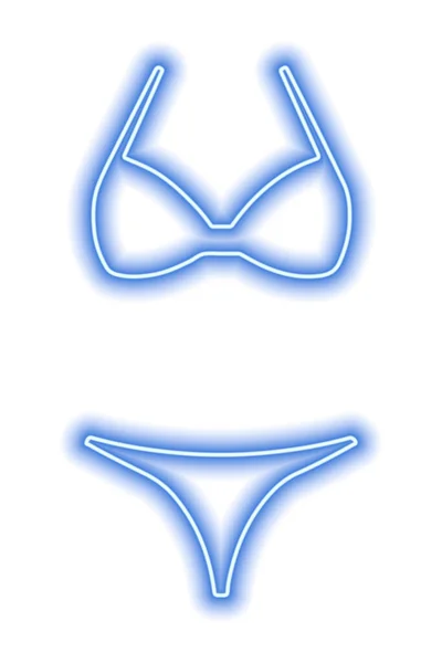 Blaue Neon Silhouette Eines Frauenbadeanzugs Isoliert Auf Weiß Bikini Vektorillustration — Stockvektor