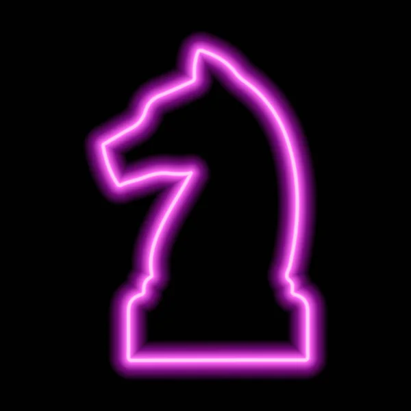 Neon Rózsaszín Kontúr Sakk Figura Lovag Fekete Háttérrel Vektorillusztráció — Stock Vector