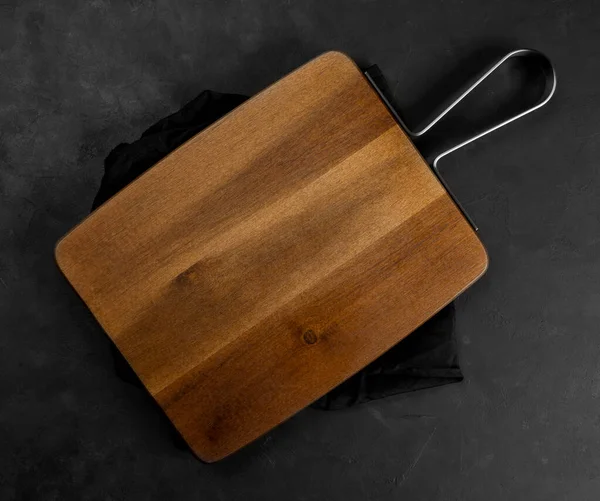 Cutting Board Black Napkin Dark Background — стоковое фото