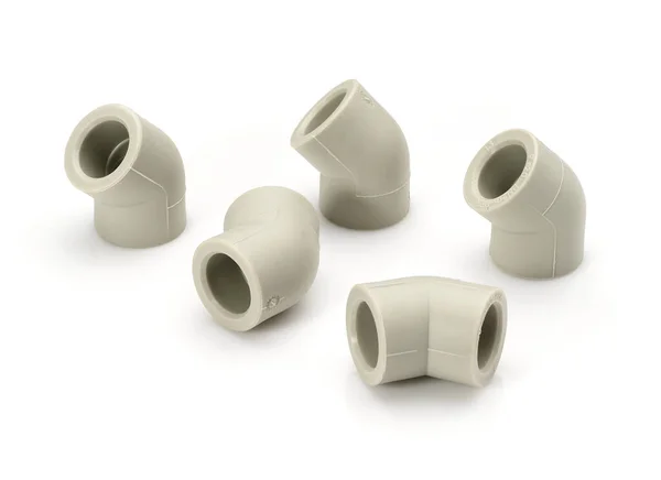 Varios Accesorios Plástico Para Tubos Polipropileno Sobre Fondo Blanco — Foto de Stock