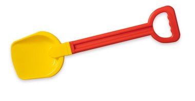 Beyaz izole kırmızı ve sarı bir çocuğun kürek