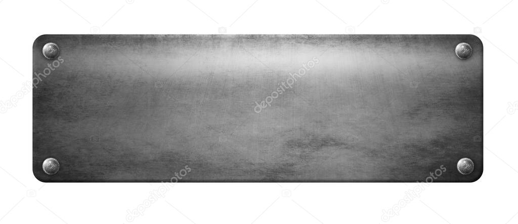 Silver metal plate with rivets on white background