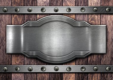 Tasarım için eski ahşap arkaplanda metal