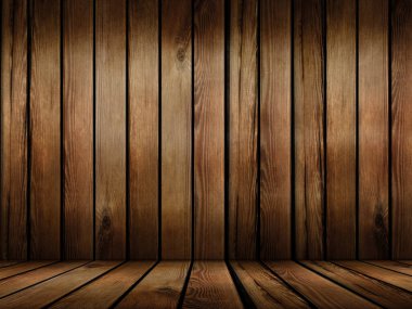 Ürün montajı ve sunumu için boş tahta masa. Karanlık iç şablon. Fotoğraf dokularından resimler