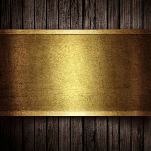 Текстура Золотої Пластини Фоні Дерева — стокове фото