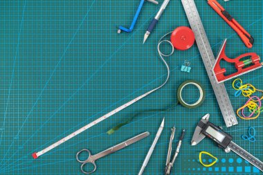 El sanatları bürosu aletleri, okul malzemeleri paspas kesimi.