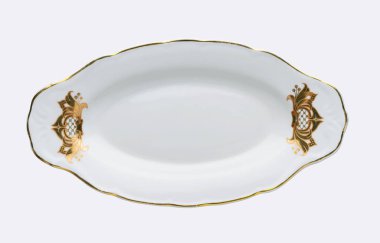 Altın ağızlı izole alışılmadık şekli Vintage tabak. Kase Üstten Görünüm.