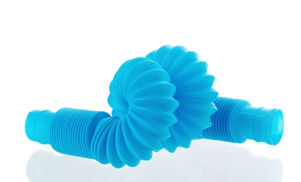 Plástico Azul Tubo Ondulado Isolado Fundo Branco — Fotografia de Stock