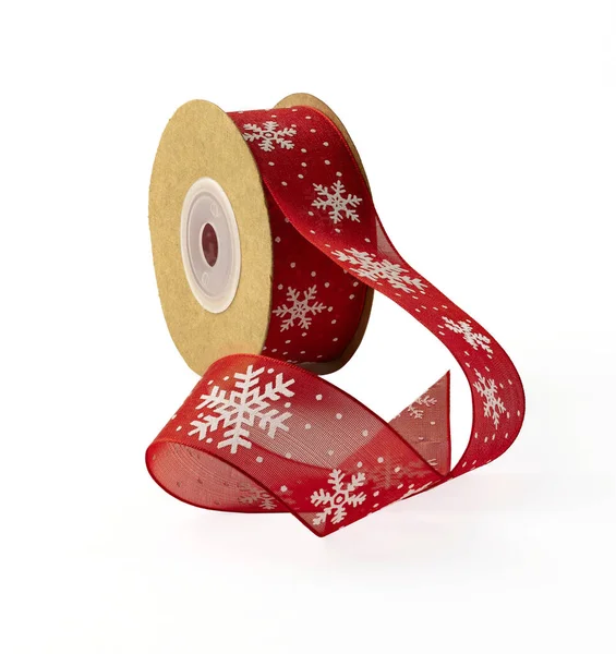 Christmas Bobbin Gift Ribbon White Background — Stock Photo, Image