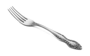 Beyaz arkaplanda izole edilmiş gümüş çatal