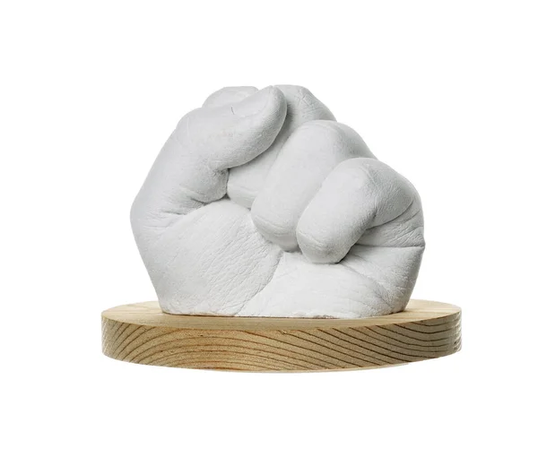 Children Plaster Fist Wooden Stand White Background — Stock Photo, Image