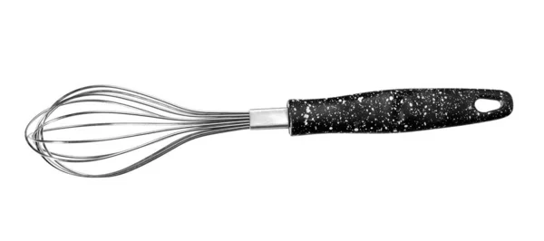 Whisk Aço Inoxidável Com Punho Preto Sobre Fundo Branco — Fotografia de Stock