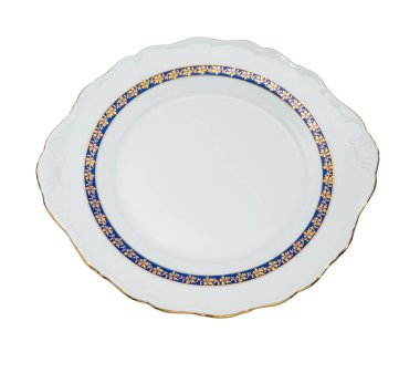 Altın ağızlı izole alışılmadık şekli Vintage tabak. Kase Üstten Görünüm.