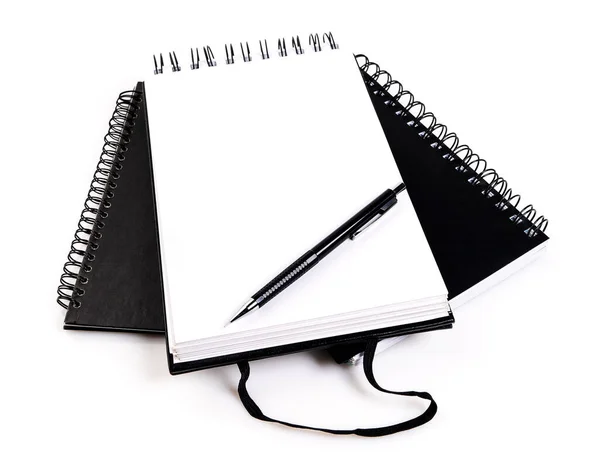 Caderno Caneta Isolados Sobre Branco — Fotografia de Stock