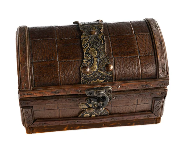 Vintage Wood Treasure Box Have Lock Isolated White Background Stock Picture