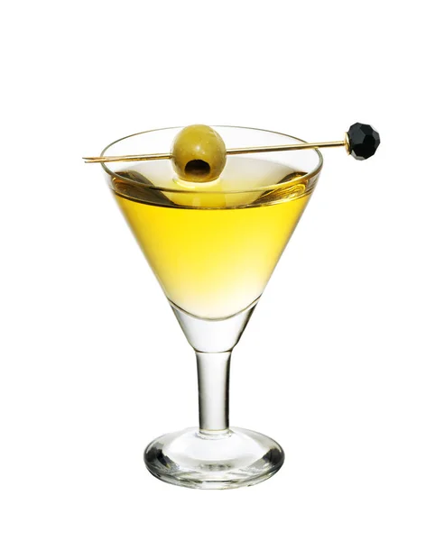 Copo Martini Delicioso Com Azeitona Sobre Fundo Branco — Fotografia de Stock