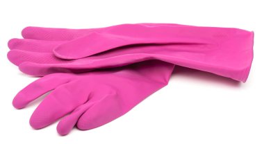 Beyaz arka planda izole edilmiş temiz pembe lastik eldiven