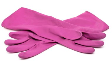Beyaz arka planda izole edilmiş temiz pembe lastik eldiven