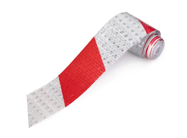 Red White Ribbon Reflecting Light Scotch Reflector Tape Reflect Dangerous — Stock Photo, Image