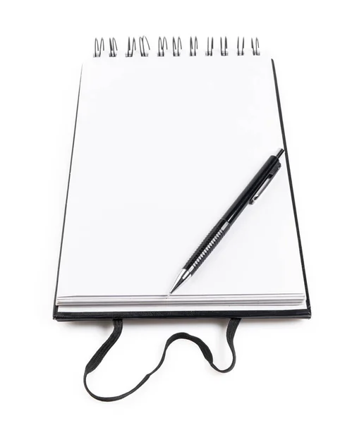 Notebook Pero Izolované Bílém — Stock fotografie
