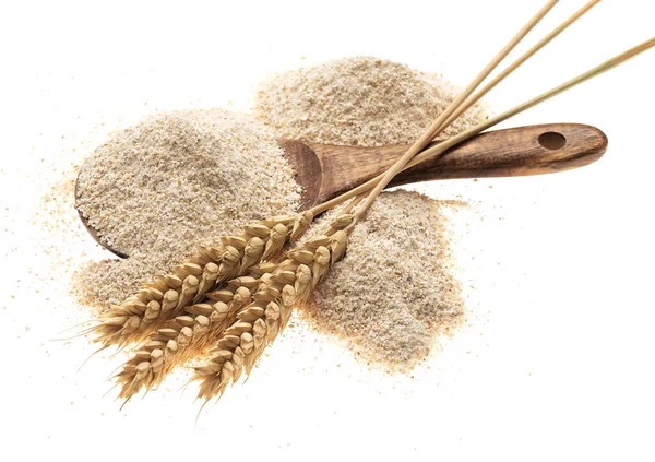 Barley Flour Wooden Spoon White Background — Stock Photo, Image
