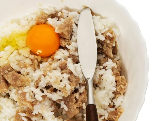 Çin yemeği, kıyma, domuz eti ve yasemin pilavı karışımı sıcak pirinç imajı için.