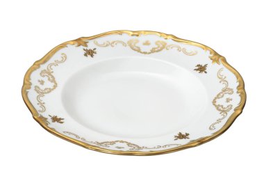 Altın ağızlı izole alışılmadık şekli Vintage tabak. Kase Üstten Görünüm.