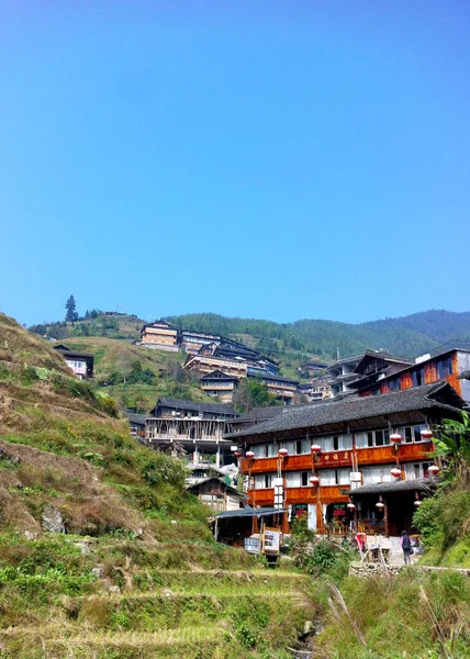 Paisagem Aldeia Sobre Terraços Arroz Yangshuo County — Fotografia de Stock