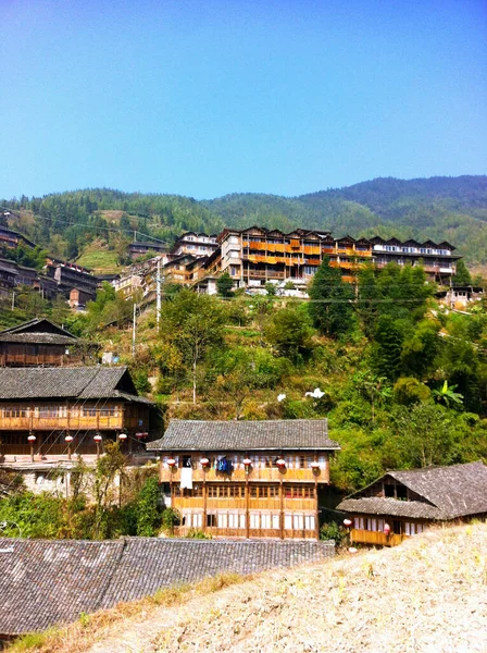 Paysage Village Sur Les Terrasses Riz Comté Yangshuo — Photo