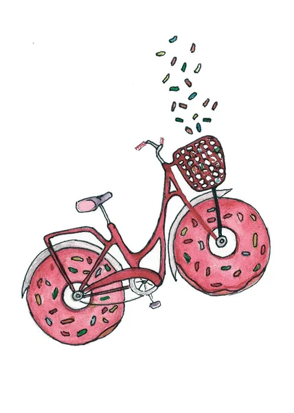 Bicicleta Vermelha Ilustração Cartão Postal Aguarela — Fotografia de Stock