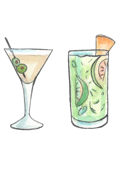 Limonlu suluboya resimli kokteyl 