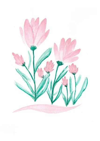 Beyaz arkaplanda çiçekler suluboya resimleme 