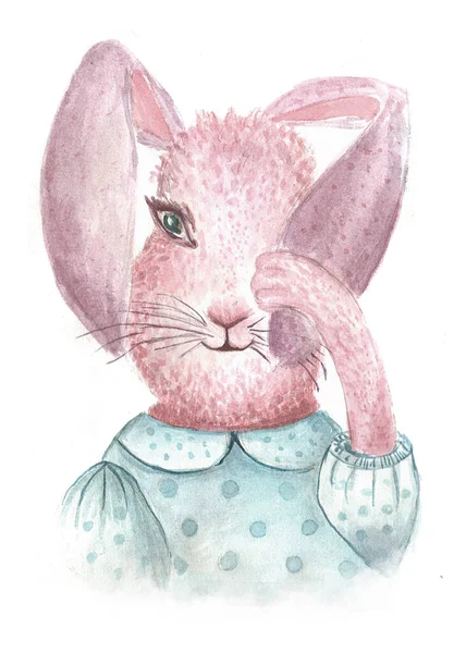 Şirin tavşan illüstrasyonu hayvan kartpostalı suluboya