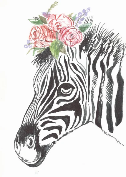 Çiçek resimli hayvan kartpostallı bir zebra.