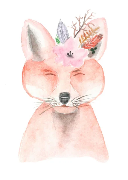 Çiçekli kırmızı tilki oyuncağı resimli hayvan kartpostalı