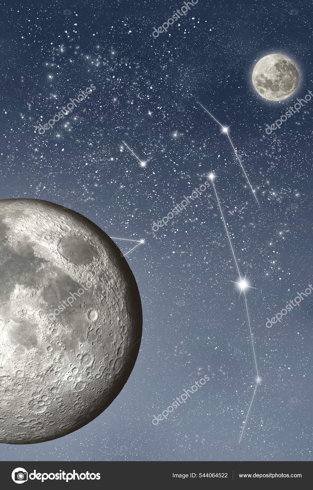 Starry Sky Constellations Planets Moon Background Night Sky Blue Space ...