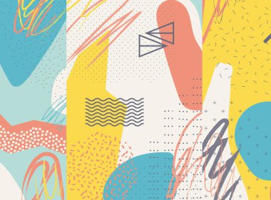 Soyut arkaplan şablonu sarı kırmızı noktalar siyah çizgiler dalgalı sıradışı