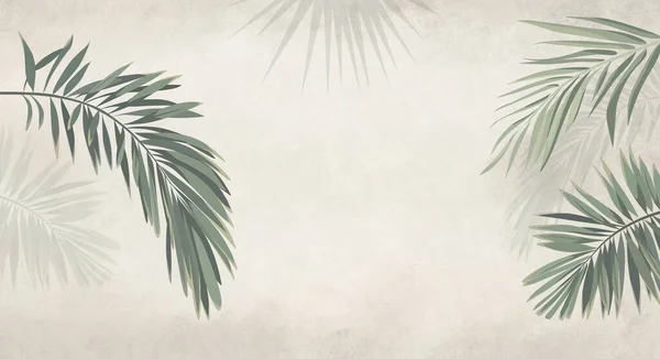 Exotic leaves on a beige neutral background green unusual plants