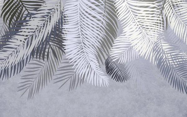 Exotické Palmové Listy Šedé Grunge Pozadí — Stock fotografie