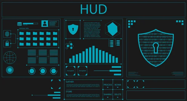 Hud Data Protection Futuristic Blue Element Set Interface Abstract Digital —  Vetores de Stock