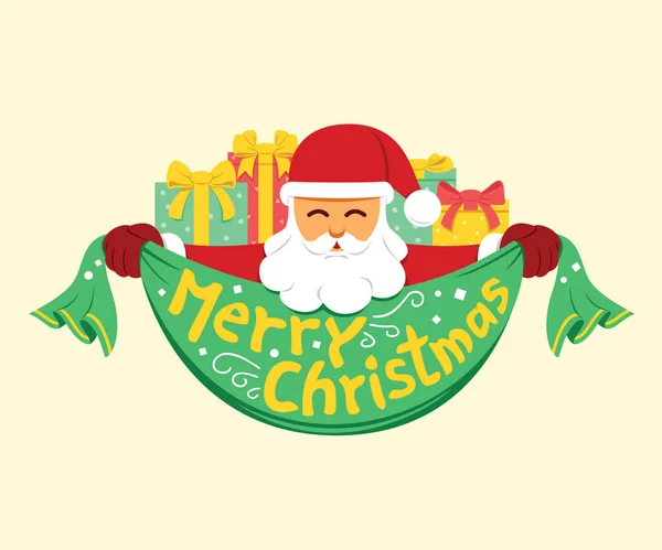 Père Noël Tient Ruban Drapeau Joyeux Noël Paroles Pile Préréglages — Image vectorielle