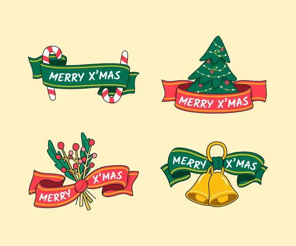 Conjunto Emblemas Natal Desenhados Mão — Vetor de Stock